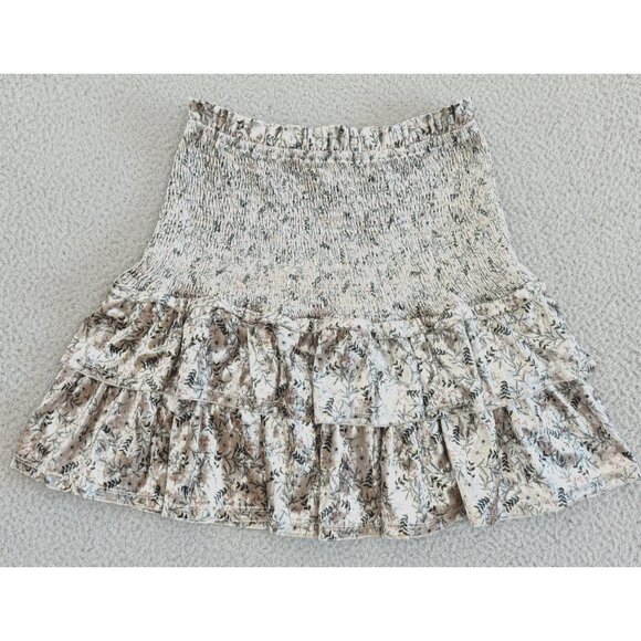 Allison New York Skirt Beige Floral Smocked Ruffle Mini Boho Casual - Picture 1 of 7